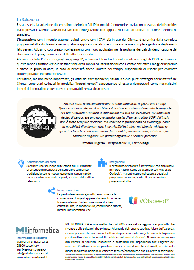 MLinfor's tweet photo. Case Study - Centralino telefonico full IP per @Earthviaggi.
ML INFORMATICA con @VOIspeed per un caso di successo. https://t.co/eMJEuDYLoe
