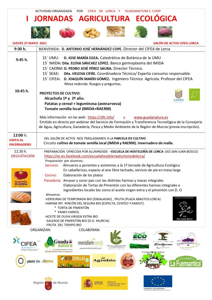 imida_murcia's tweet photo. No te pierdas las #IJornadasAgriculturaEcológica, organizadas por el CIFEA de Lorca, con la participación de @ElenaTarragoya, responsable del Banco de Germoplasma #BAGERIM del @imida_murcia
📅 Jueves 27 de mayo ⌚️ 09:30
Inscríbete
https://t.co/wPZAMHTPgp
Más info: @sftt_carm https://t.co/duc8Vor3Ag
