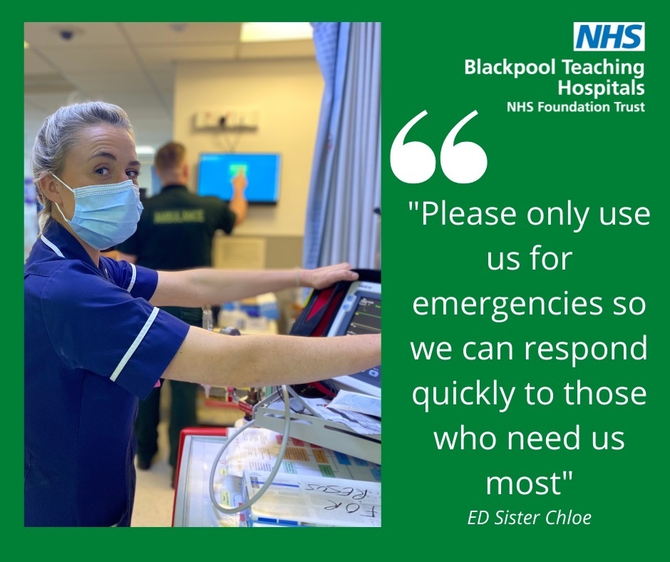 As our ED Sister Chloe says, our Emergency Department is for emergency and life-threatening conditions only. If you need urgent health advice, but don't need to call 999, please call 111 to be directed to the most appropriate service. #HelpUsHelpYou