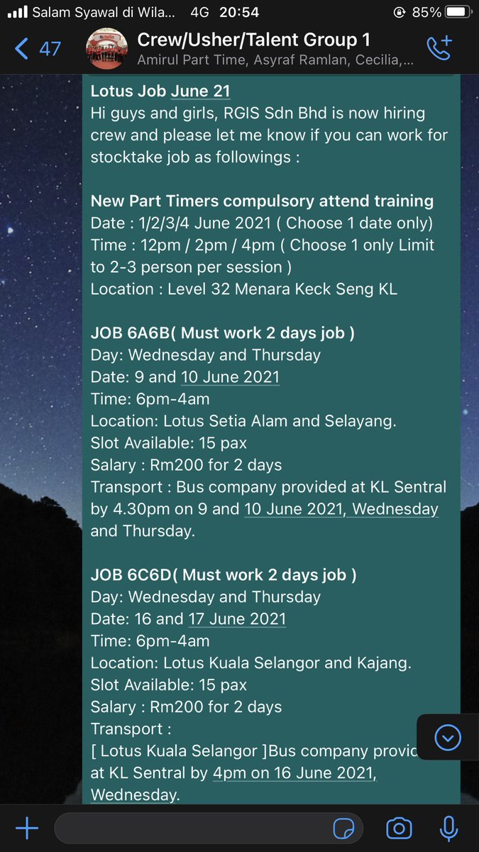 macayden_'s tweet photo. Hi gais! Saya perlukan part timers untuk kerja stock count ( stocktake ) di Lotus store pada bulan June 21 nanti. Part timers area kl/selangor dialukan. Boleh click whatsapp ni untuk apply :
Click sini > https://t.co/PdhzhErFw6
RT dan Share 🙆♂️
#PartTime #PartTimeKL #Kerja https://t.co/rOm7UCuWPd