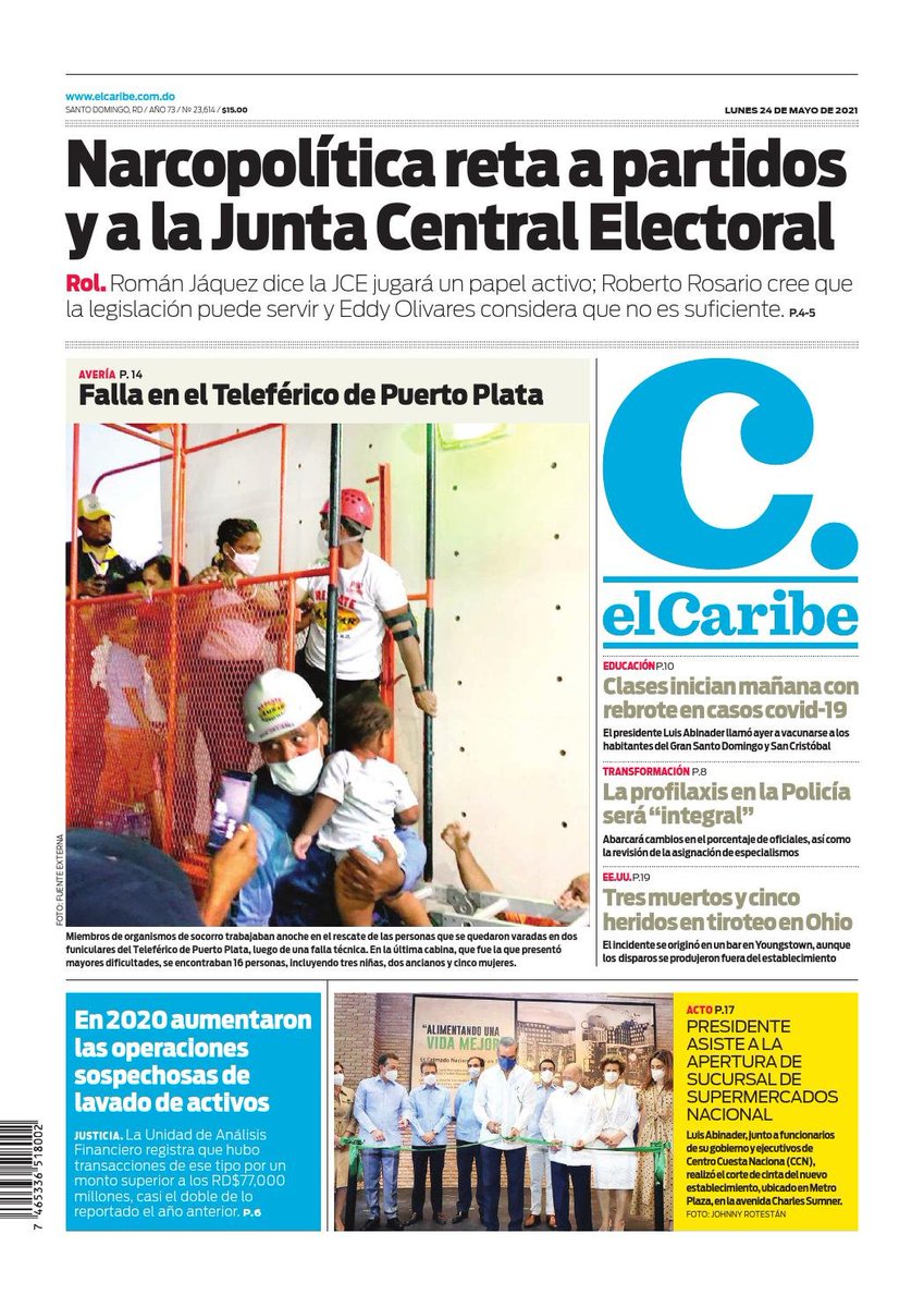 infomedios_rd's tweet photo. Narcopolítica reta a partidos y a la @juntacentral @ElCaribeRD 
#PortadasRD
#FreePress
#MonitoreoDeMedios
#MonitoreoDeNoticias
#PrensaDominicana
#FelizLunes  #FelizLunesATodos https://t.co/xZAIAZFy78