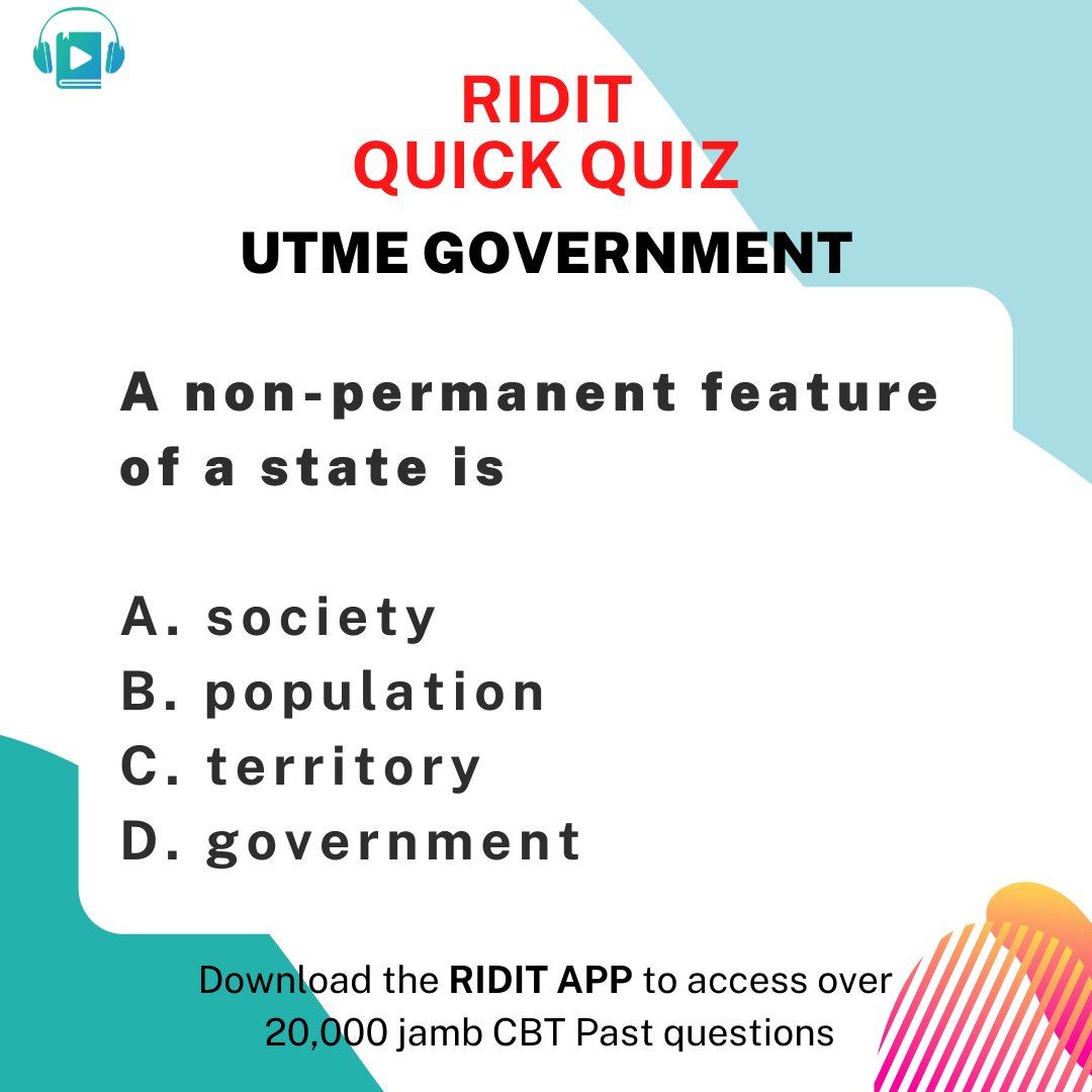 myridit's tweet photo. Let's quickly revise the JAMB past questions together.

.
.
.

#utme #jambpastquestions #revision #government #jambgovernment #passjambwithease #Jamb2021  #ridit https://t.co/IxWBsJMJ49