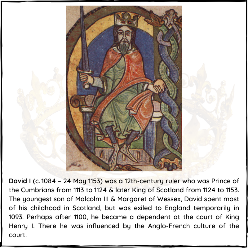 BritishHistorym's tweet photo. #otd 24 May 1153 – King David I of Scotland died (b. 1083)

David I was a 12th-century ruler who was Prince of the Cumbrians from 1113 to 1124 &amp; later King of Scotland from 1124 to 1153. 

#davidI #kingofscots #KingofScotland #KingDavidI #royalhistory https://t.co/rUexBjaQLU