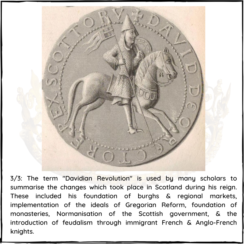 BritishHistorym's tweet photo. #otd 24 May 1153 – King David I of Scotland died (b. 1083)

David I was a 12th-century ruler who was Prince of the Cumbrians from 1113 to 1124 &amp; later King of Scotland from 1124 to 1153. 

#davidI #kingofscots #KingofScotland #KingDavidI #royalhistory https://t.co/rUexBjaQLU