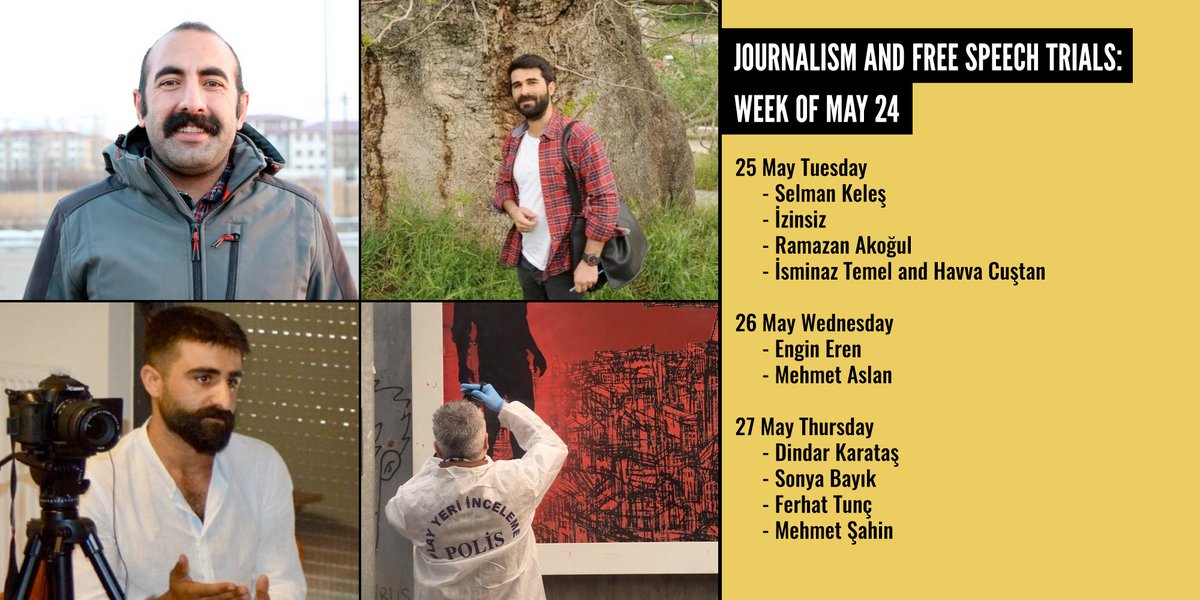 Many freedom of expression trials will resume in #Turkey this week, including trials of journos @karatasdindar, #RamazanAkoğul, #MehmetAslan who's been imprisoned since Jan 8, as well as exiled artist <a href="/ferhatttunc/">FERHAT TUNÇ</a> and street artist <a href="/_izinsiz/">izinsiz</a>.

➡️Full list: mlsaturkey.com/en/journalism-…