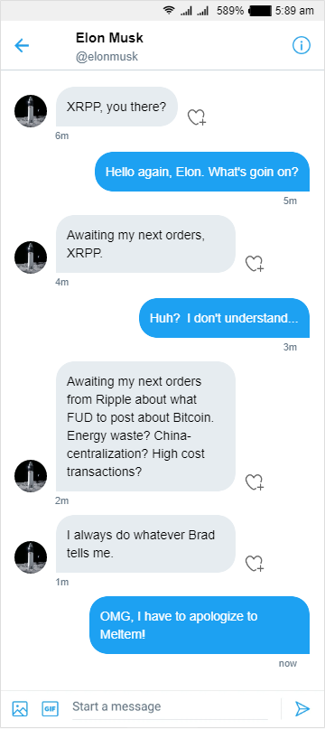 XRP_Productions's tweet photo. 💥💥 BREAKING! 💥💥

@elonmusk MESSAGES @XRP_Productions AGAIN!!!

😮😮😮😮😮

#XRP #XRPtheStandard #IDoWhateverBradTellsMe https://t.co/GQvdCivwpy