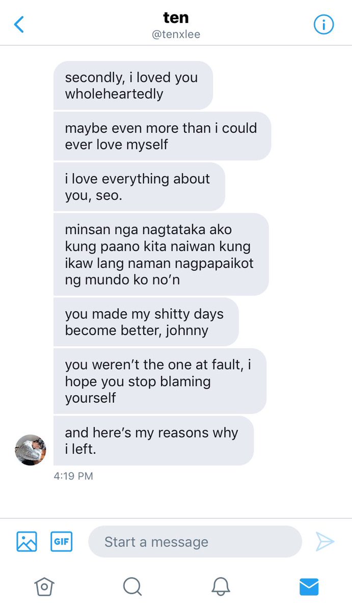 pagsaysay's tweet photo. anong iniwan mo sa ex mo?
— a johnten two tweet sequel au. https://t.co/LUf213ags2