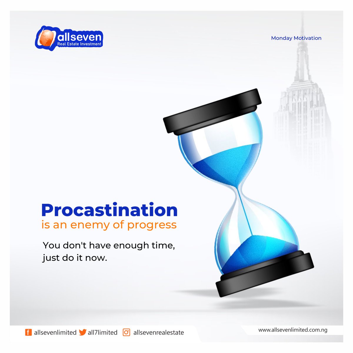 All7limited's tweet photo. Procrastination is an enemy of progress.
.
Putting off a task until tomorrow simply gives you more time for your imagination to make a mountain out a possible molehill. 
.
More time for anxiety to sap your self-confidence. 
.
Do it now!
.
#mondaymotivation
#happynewweek https://t.co/xxZPI9TDAi