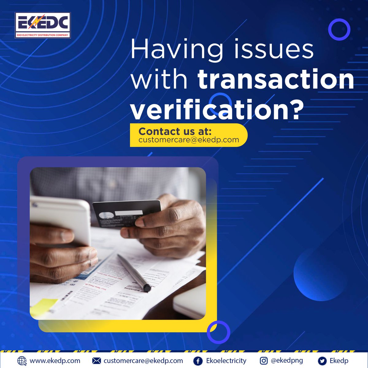 EKEDP's tweet photo. Did you just settle your electricity bill? Did you verify that all the transaction details are correct?

#VerifyValue #ElectricalVerification #EKEDC #Verifications #ElectricalTransactions #EnrichingLives https://t.co/dYusj03zn2