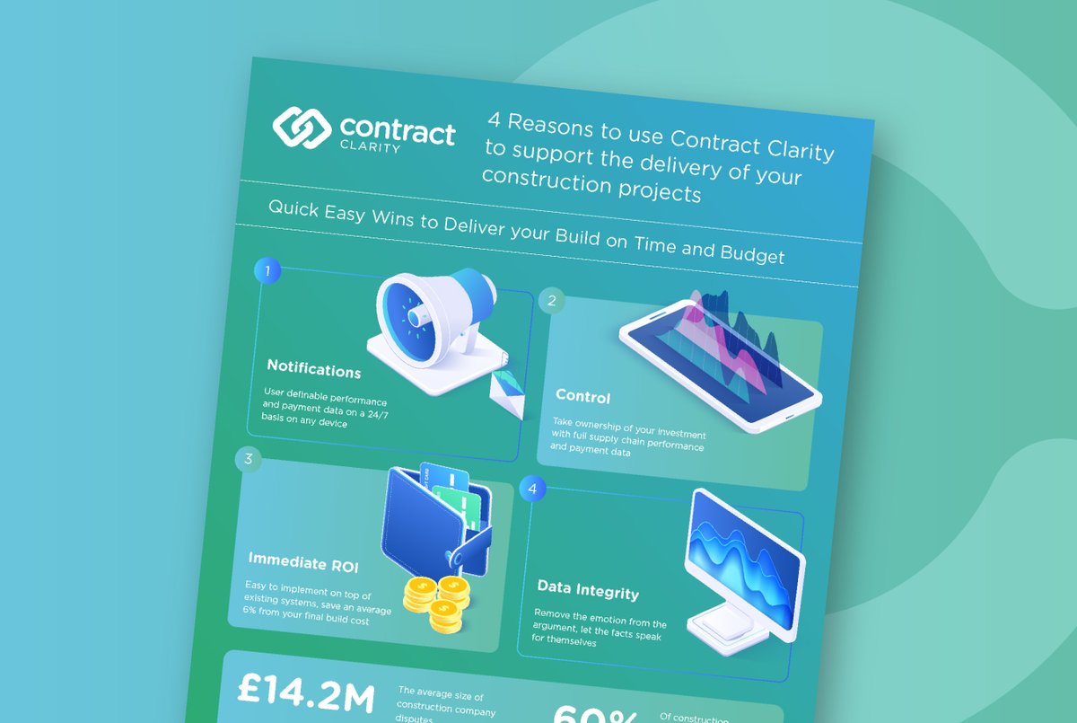 The 4 Reasons to use Contract Clarity to support the delivery of your construction projects. 

Visit our website to download our 4 reasons PDF: ow.ly/H4ke50ETwJK

#Cenata #ContractClarity #ConstructionSoftware #PaymentTransparency #SupplyChain #Construction
