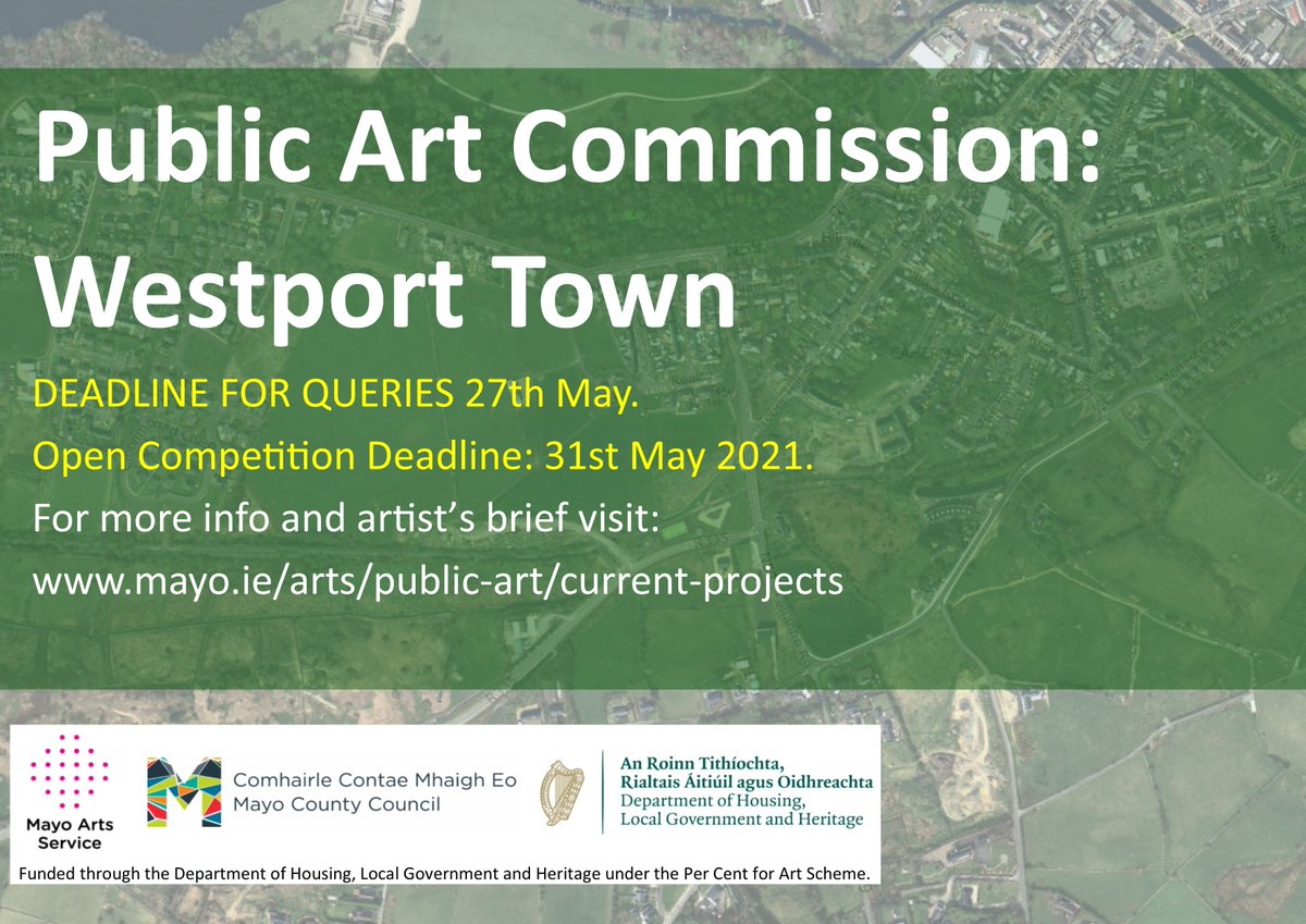 MayoArtsOffice's tweet image. DEADLINE REMINDER: 
Public Art Commission: Westport Town, deadline 31st May. Deadline for queries 27th May. Artist brief and FAQs online mayo.ie/arts/publicart…