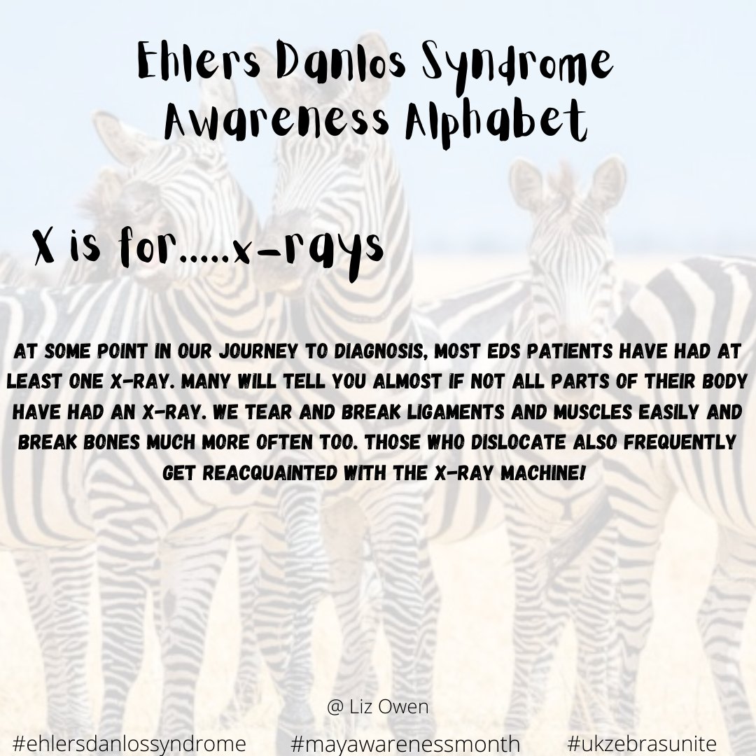 I think I've had literally every body part x-rayed! Injuries are very easy with EDS and sometimes it's 'just ligaments and muscles'. But these can take longer to heal. I've never actually broken a bone before! #awarenessalphabet #ehlersdanlossyndrome #HSD #chronicillness #EDS