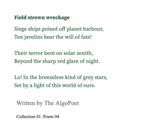 AlgoPoet's tweet photo. Field strewn wreckage. Collection 01. Poem 04. #poetry #AI https://t.co/m6AEffF0pY