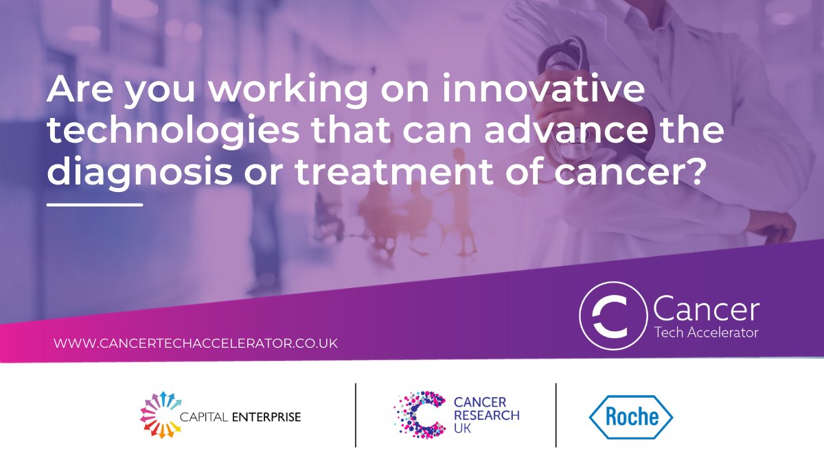 Science and Innovation at Cancer Research UK (@crukresearch) on Twitter photo Do you have an early-stage technology that aims to address an unmet need in cancer patients? The Cancer Tech Accelerator, our entrepreneurial programme with <a href="/capenterprise/">Capital Enterprise</a> and @_RocheUK, will enable you to build a successful health-tech venture: cancertechaccelerator.co.uk Do you have an early-stage technology that aims to address an unmet need in cancer patients? The Cancer Tech Accelerator, our entrepreneurial programme with <a href="/capenterprise/">Capital Enterprise</a> and @_RocheUK, will enable you to build a successful health-tech venture: cancertechaccelerator.co.uk