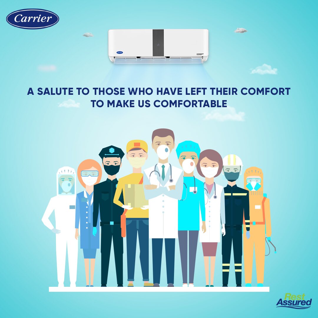CarrierMideaInd's tweet photo. Let's take a moment to show our gratitude to the heroes who came out of their comfort zone to comfort us. 🙏🏻
.
.
.
#carrier #carriermideaindia #covidfrontliners #covidindia #respect #salutefrontliners #comfort #hvac #creativespot https://t.co/XS4zLjyito