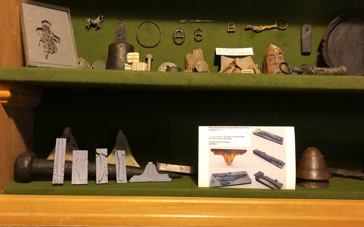 Rothersman's tweet photo. The 3 D photogrammetry models of me sitting on the thames foreshore after a mudlarking trip out with @artfletch and ,18th.c ships timbers and a 18th century ships knee have now been added to my #mudlarking exhibition at #sandsfilms picture research library in Rotherhithe. https://t.co/k8rITo9bEq