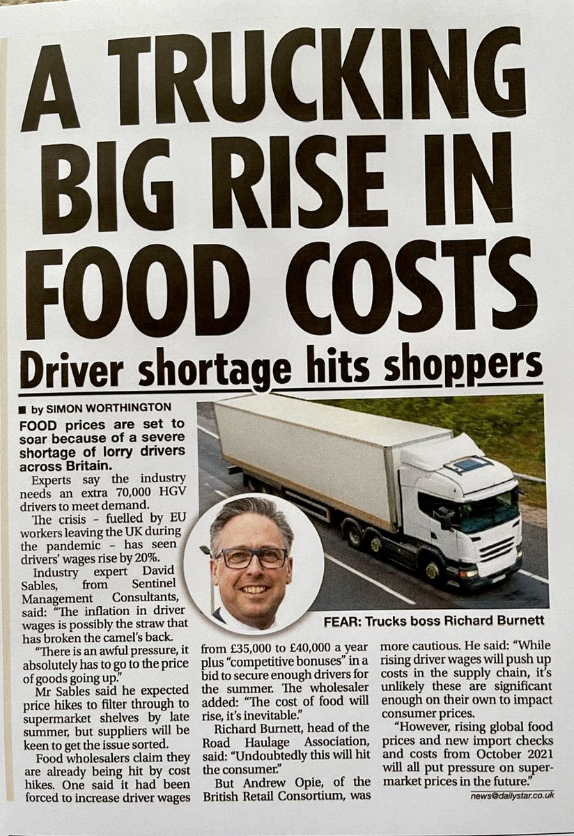 Lorry driver shortages —@RHARichardB warning “..this will hit the consumer” <a href="/RHANews/">RHA</a> #dailystar