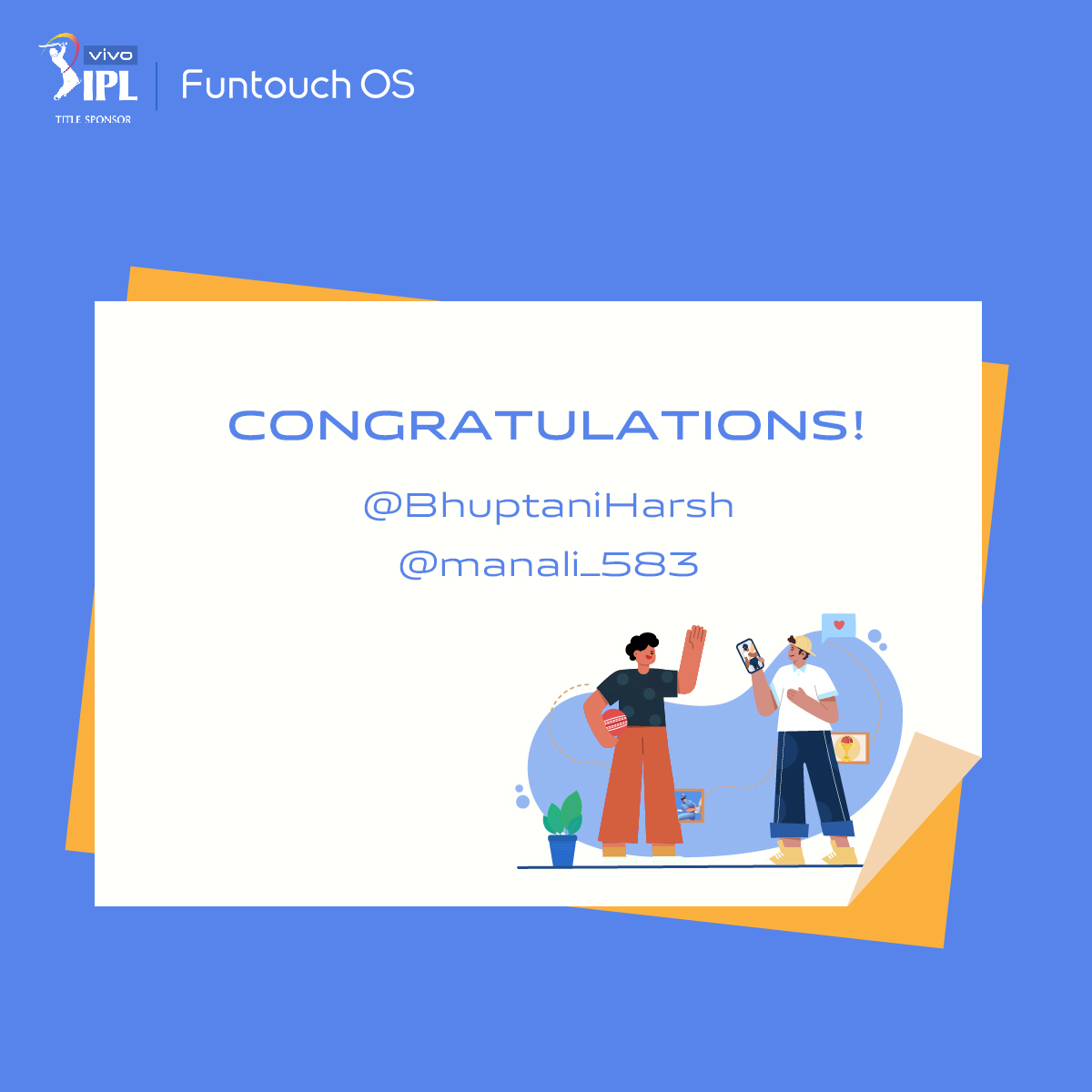 OriginOS_Global's tweet photo. 🥳Congratulations!
@BhuptaniHarsh
@manali_583
😊If you don't win this time, don't worry.
😎There are many amazing contests in the near future! Stay tuned! 
#FuntouchOS #vivo #IPL2021 #PerfectFan https://t.co/sPdocoTe6V