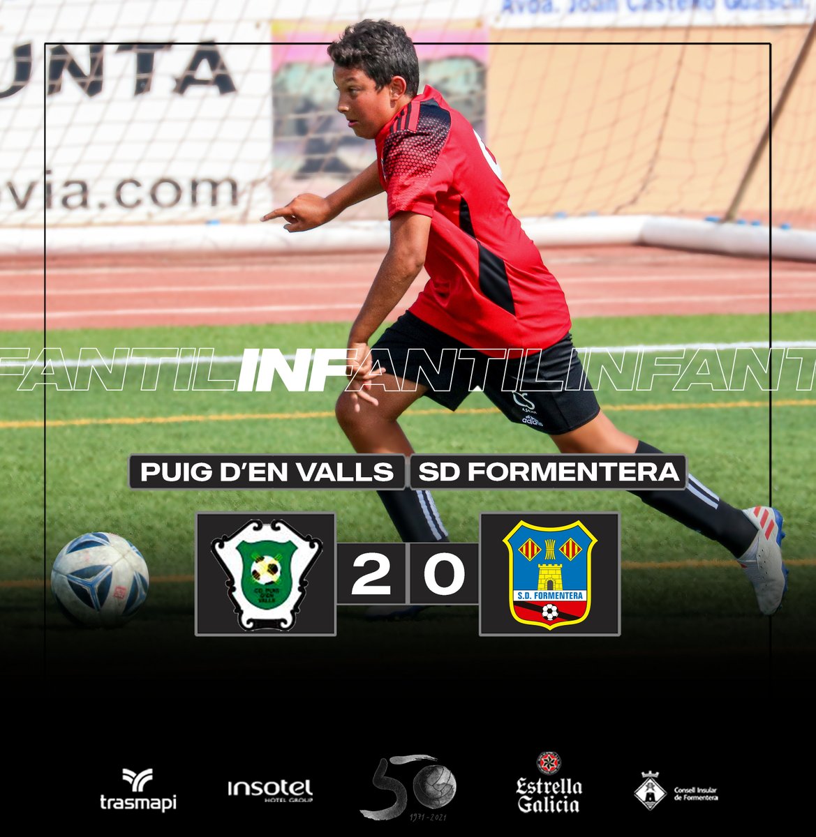 sdformentera's tweet photo. ➡️ 𝙍𝙀𝙎𝙐𝙇𝙏𝘼𝙏 𝙄𝙉𝙁𝘼𝙉𝙏𝙄𝙇 🔴⚫️

⚽️ Puig d'en Valls 2⃣-0⃣ #InfantilSDF

#queaixònosaturi https://t.co/fUh10RkWWJ