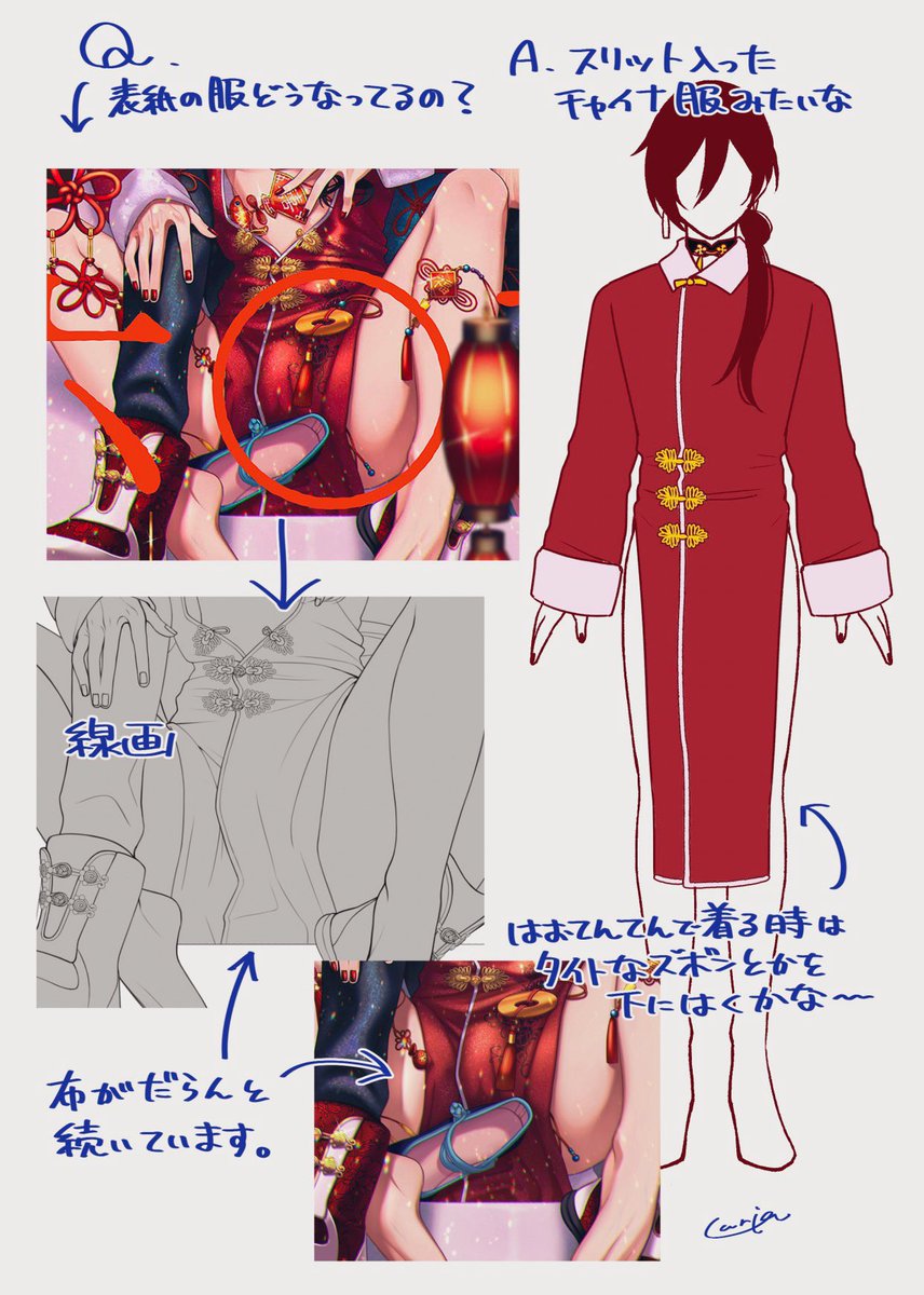 チャイナドレス(っぽいもの)になっております。表紙は履いてないですが!たぶん普段着るならズボン履きます👖
#你好マンション605 