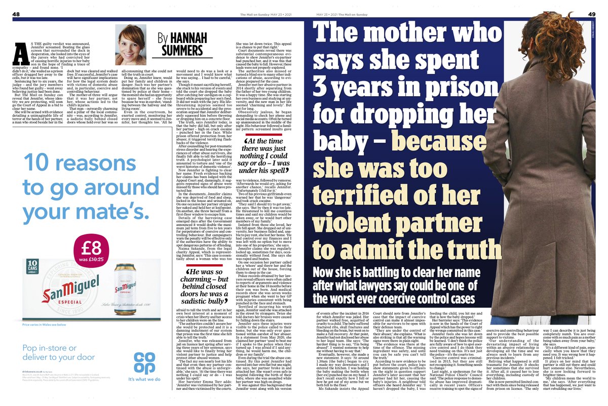 'All he would need to do was a look or a movement and I knew…I had to be careful'. Jennifer couldn't tell the truth when accused of injuring her baby because of the coervice control of her abusive partner. Now, we're supporting her to clear her name. ow.ly/eHWf50ETDYA