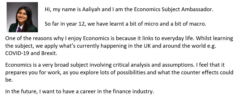 A warm welcome from the FBA Economics Subject Ambassador.