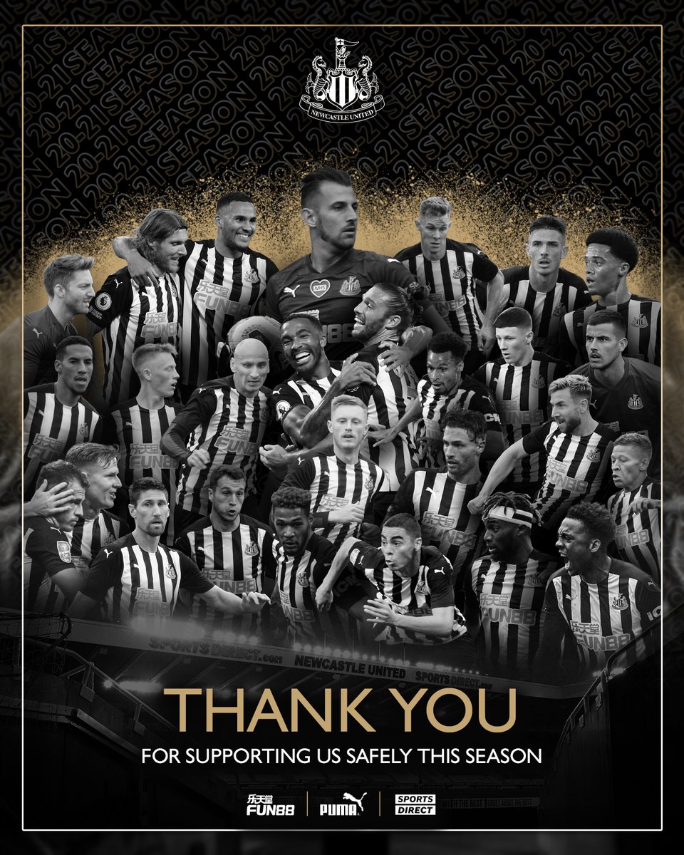 NUFC's tweet photo. 𝟐𝟎𝟐𝟎/𝟐𝟏 ✅

A massive thank you to you, the #NUFC fans, for all your support this campaign. 

See you next season! ⚫️⚪️ https://t.co/h8p65PKWf0