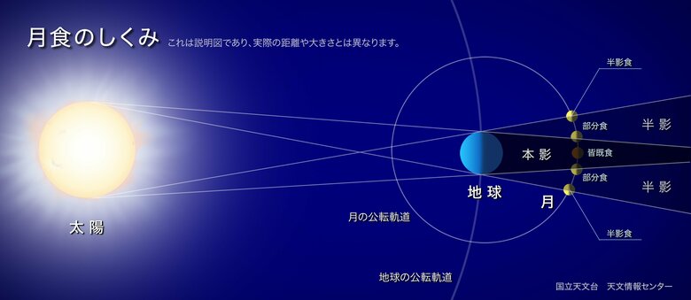 FNN_News's tweet photo. 5月26日に日本全国で“スーパームーン皆既月食”が見られる。

月食とは、太陽・地球・月が一直線に並ぶ際、地球の影を月が通過することで、月が暗くなったり、欠けたように見えたりする現象。

中でも月の全体が本影に入り込む現象が「皆既月食」。

https://t.co/BX9SLfI2Y1 https://t.co/hAX61fCMlv