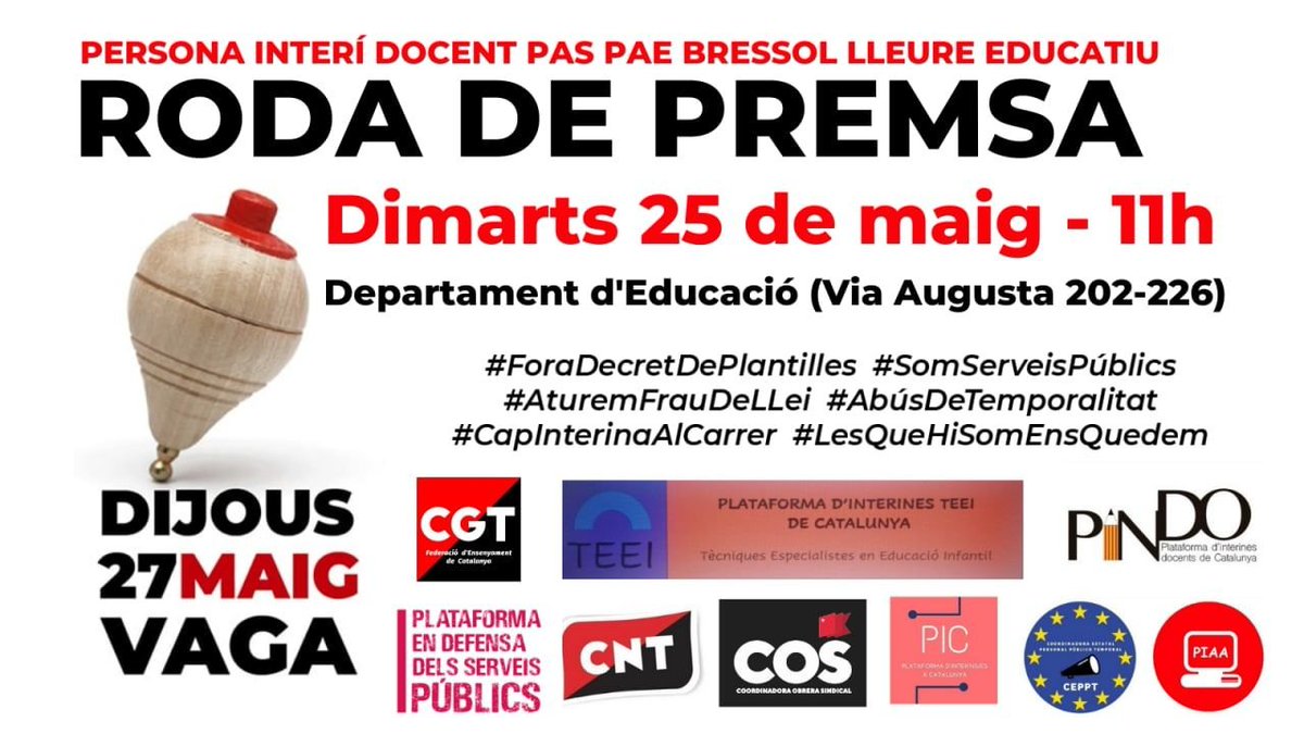 CGTEnsenyament's tweet photo. 📢 #VagaEducació27M ✏️
✊🏼 PROU TEMPORALITAT I PRECARIETAT 🔥
A L'EDUCACIÓ PÚBLICA ❗️
🔴 DIMARTS 25M 🎤Roda de premsa 📷
🕥11h al Departament d'Educació 🏢(Via Augusta 202)
#CapInterinaAlCarrer
#LesQueHiSomEnsQuedem
#SomServeisPúblics
#AturemFrauDeLlei
#ForaDecretDePlantilles https://t.co/3y5U8owAb4