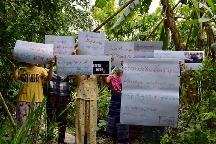 "Stop Sexual Abuse", Pro-democracy activists in Hopin, Kachin State, protest against sexual violence against women.
#WhatsHappeningInMyanmar 
#May24Coup