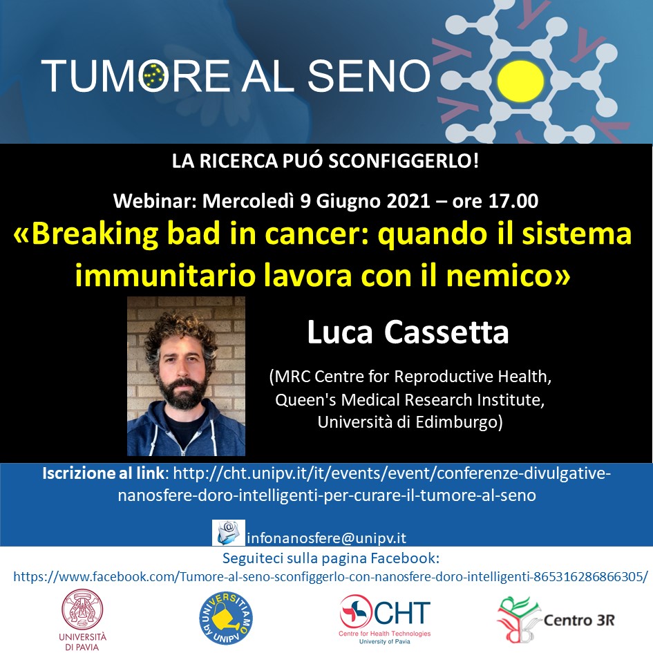 Mercoledí 9 giugno ore 17.00 partecipa a"Breaking bad in cancer: quando il sistema immunitario lavora con il nemico" con <a href="/CassettaLuca/">Luca Cassetta</a>  parte di una serie di conferenze divulgative organizzate da Centre for Health Technologies <a href="/UniPavia/">Unipavia</a>.

Registrazione👉bit.ly/3bKunX0