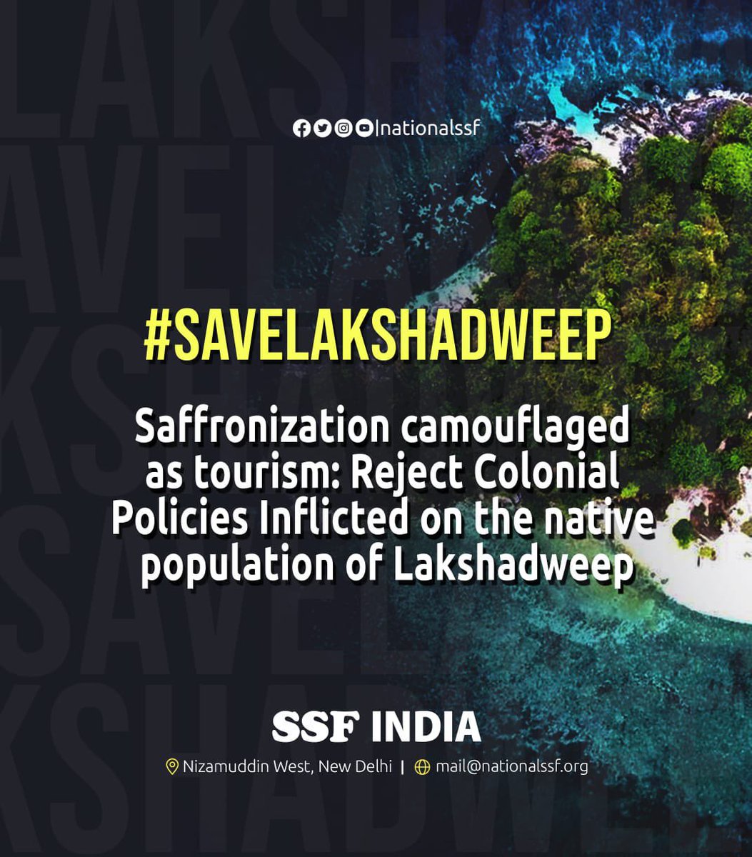 nfdubai313's tweet photo. Saffronizing policies imposed by the Lakshadweep administrator in the Islands are against the notions of democracy. The classification of the land as commercial and residential is ethnic cleansing in disguise

#SaveLakshadweep 
#Lakshadweep #ssfindia
@nationalssf @ssfkarnataka https://t.co/SL95bvg67N