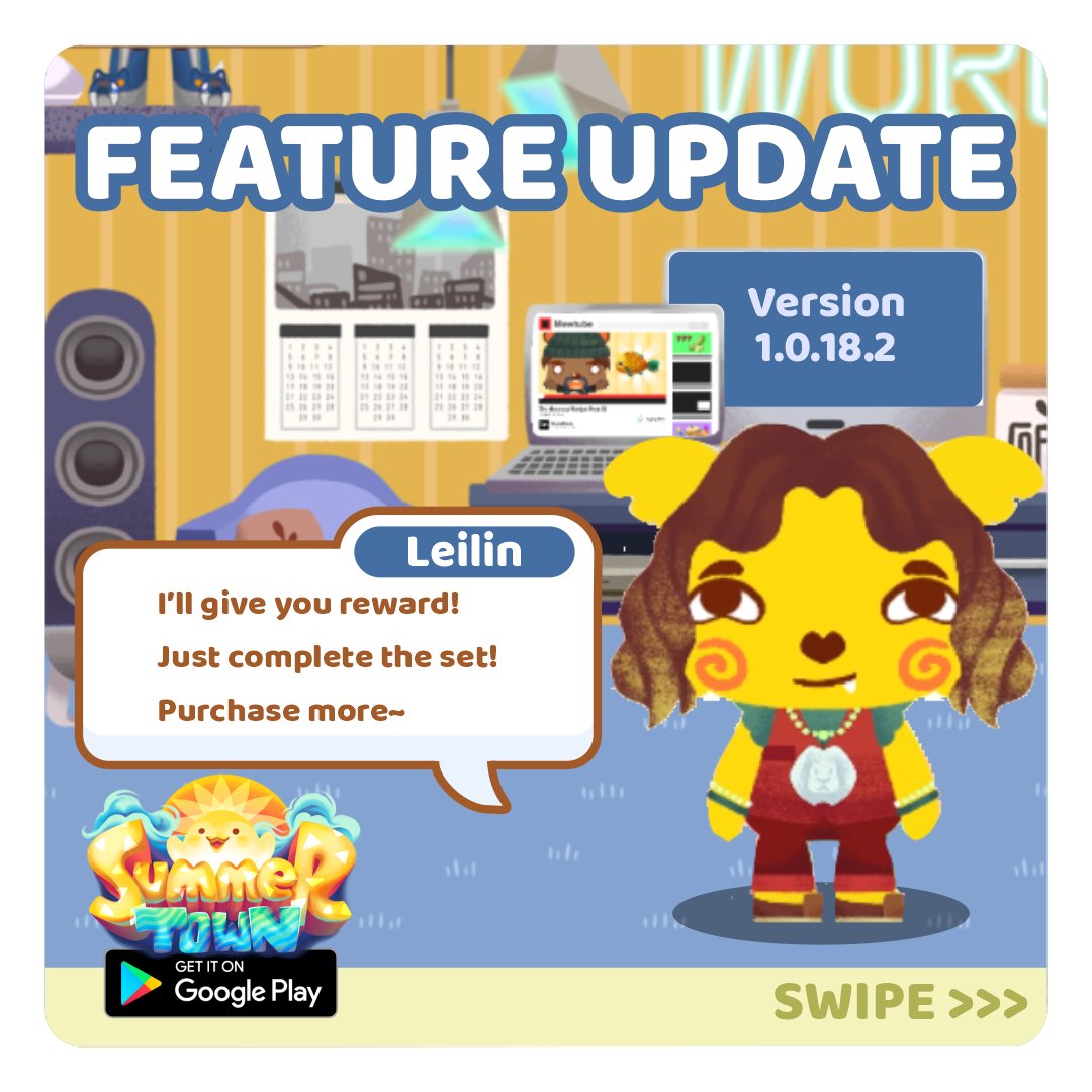 SummerTownGame's tweet photo. Introducing New feature: COLLECTIBLE!
DOWNLOAD SUMMERTOWN 1.0.18.2 NOW https://t.co/m0LMMWhONf! 
#summertown #game #mobilegame #releaseday   #gamedevelopment #gamedevs #roleplay #fishing  #indiedev #OOTD  #virtualpetgame #fashion #interiordesign #simulationgames #influencer https://t.co/UNHgrigGHj