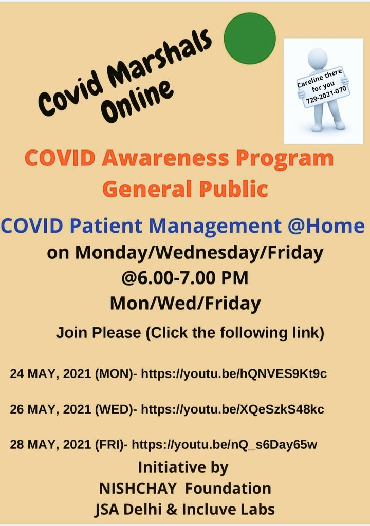 NISHCHAYindia's tweet photo. कोविड मार्शल ऑनलाइन
6:00 to 7:00 pm 
Youtube LINK FOR 
24 MAY, 2021 (MONDAY)- https://t.co/vrzgGe4RwK

Facebook link
https://t.co/vOHvZt9BtF
TOPIC :- Knowledge about vaccination. (टीकाकरण के बार��ं में जानकारी) @rooparawat https://t.co/kGQaG9GPa2