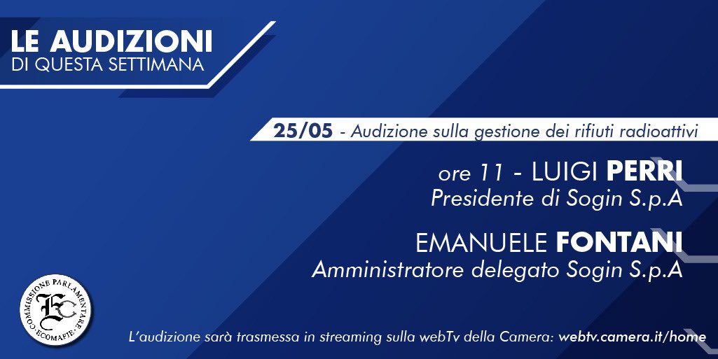 Questa settimana la Commissione continua il lavoro sui #rifiuti radioattivi con l’audizione dei rappresentanti di Sogin Spa. L’audizione sarà in diretta streaming: webtv.camera.it. Qui la relazione sui rifiuti radioattivi approvata a marzo 2021: bit.ly/3ysxUCW