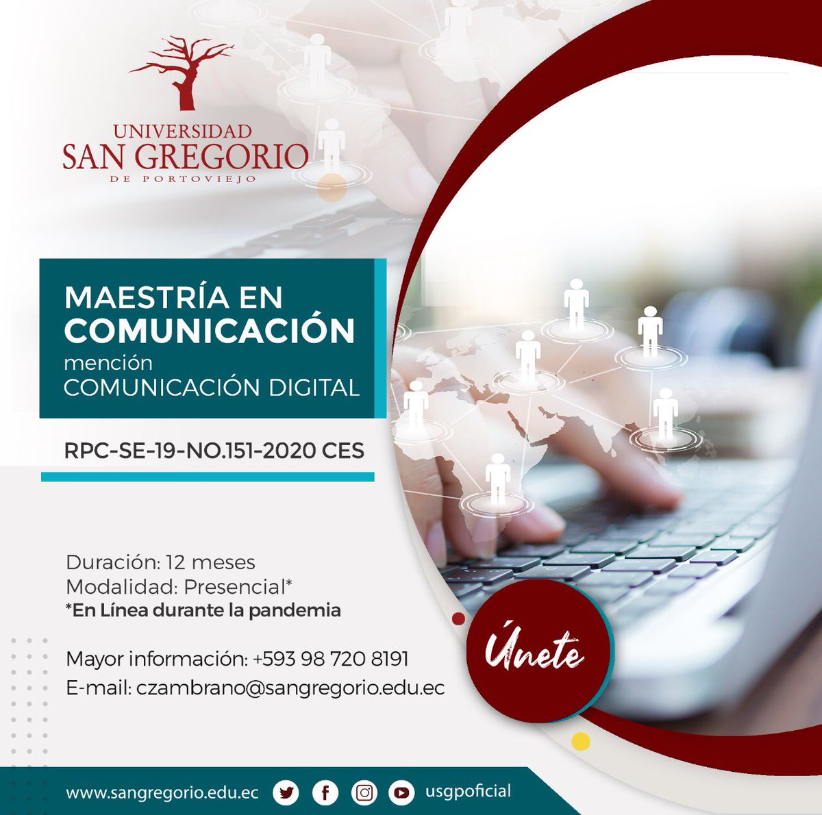 comusgp's tweet photo. Te invitamos a ser parte de nuestra maestría en Comunicación Digital, te ofrecemos una educación de primera.
 
Inscríbete en https://t.co/WAyHGySQzG y #EstudiaConNostros desde la @usgpoficial ✅.

📡 Mas Información: https://t.co/VEa3jqrdpu

 📲 +593987208191 https://t.co/11Mu4hBE3B