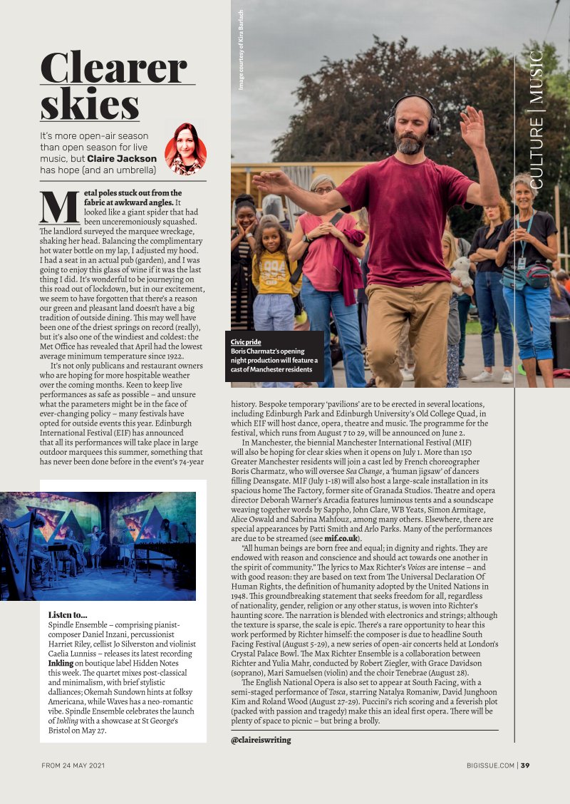 HiddenNotes_'s tweet photo. Thanks to @claireiswriting for featuring @SpindleEnsemble in her column in this week's @BigIssue !! Pick up a copy from your local vendor ;) #spindleensemble #hiddennotesrecords #bigissue
Album launch this Thursday @stgeorgesbris...! https://t.co/Yp9MSuqlJw