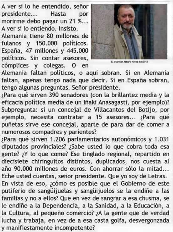 FuensantaLM's tweet photo. ¡ No os lo perdáis, menudo zasca de Pérez-Reverte al Desgobierno ! https://t.co/XlF8cdTIzY