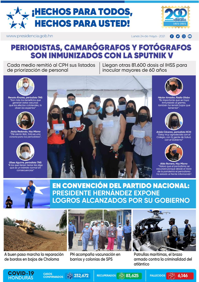 🗞️ 𝐏𝐎𝐑𝐓𝐀𝐃𝐀 | Compartimos con ustedes las noticias más destacadas para este lunes 24 de mayo de 2021.
#𝐇𝐨𝐧𝐝𝐮𝐫𝐚𝐬𝐂𝐨𝐧𝐇𝐞𝐜𝐡𝐨𝐬

Estas noticias y más usted las podrá encontrar ingresando en:

⬇️⬇️⬇️
presidencia.gob.hn/index.php/sala…