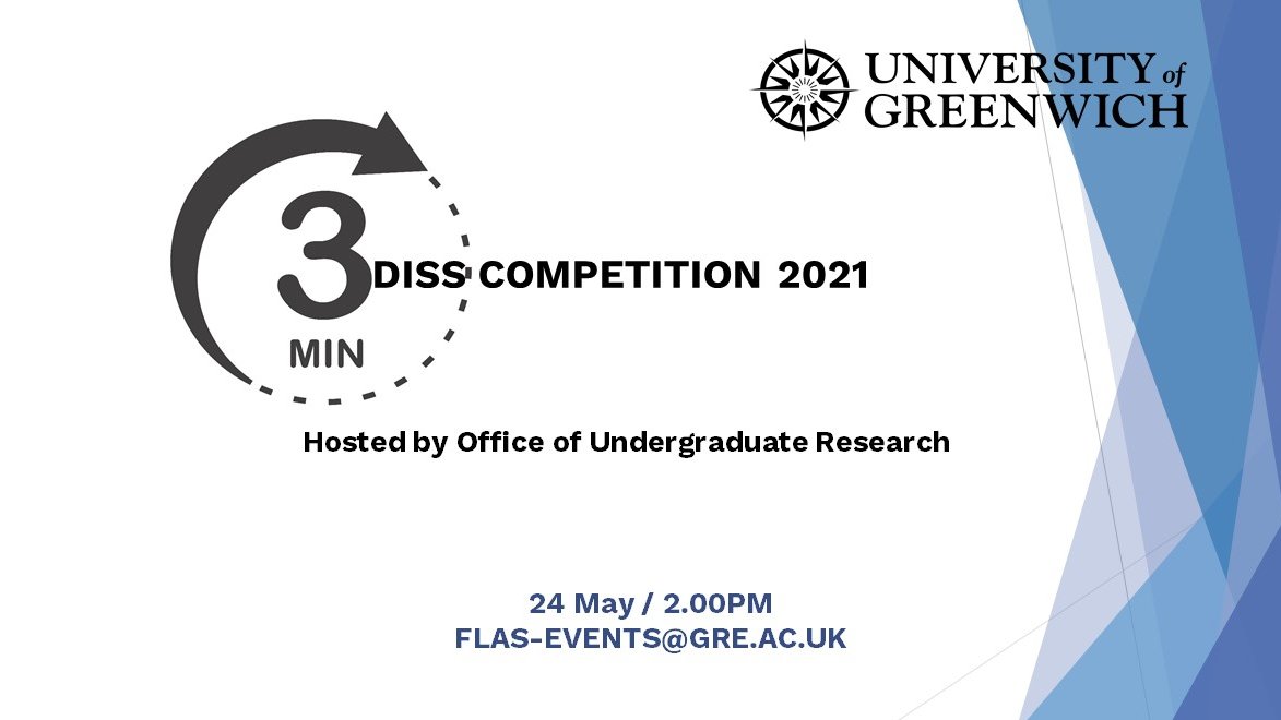 GRE_FLAS's tweet photo. Tick tock... it's today! The 3MD Competition 2021 is happening! Hosted by the Office of Undergraduate Research. Stay tuned to find out who is this year's winner! @louisekwarteng @elenavacchelli @UniofGreenwich @greenwichsu #3MD #Undergraduate #OUR #Dissertation #CompetitionTime https://t.co/InOGLgetuH