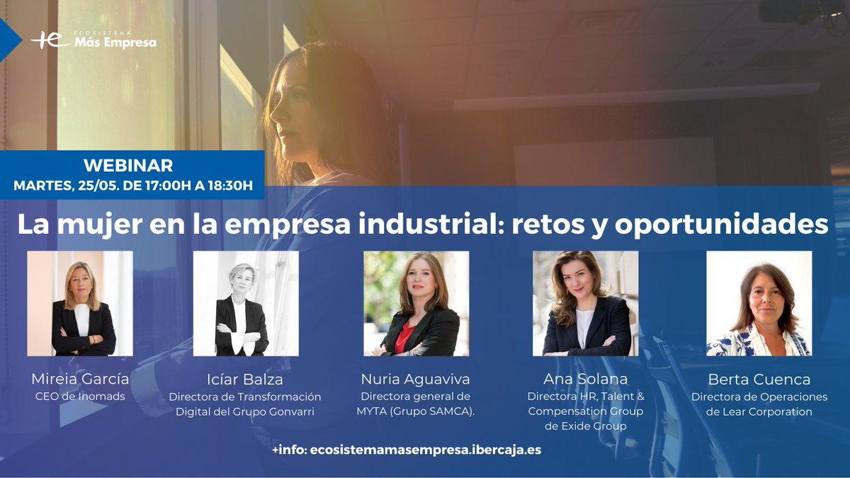 EcosistemaMAS's tweet photo. 📆 Mañana, 25/05, tenemos un panel de lujo para hablar de los #retos, las #oportunidades y los #aprendizajes de la presencia de la #mujer en la #empresa del sector industrial.
Reserva tu plaza 👉 https://t.co/OS42B8UpA3 👈
#Mujeresdirectivas #Mujeresvisibles https://t.co/hzybKZx8ce