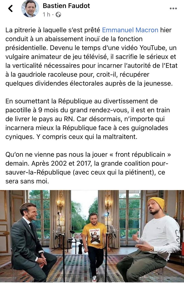 bastienfaudot's tweet photo. L’ultime coup de com’ de l’Elysée vaut mobilisation générale : @EmmanuelMacron n’est pas un rempart face au RN, il est le pont levis ! La gauche républicaine, insoumise et (sincèrement) socialiste doit vite offrir une issue au pays à 9 mois de la grande explication. https://t.co/CgBS2GsYeh