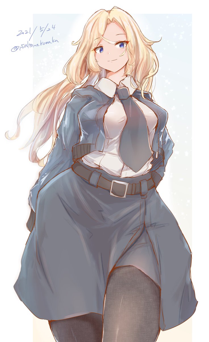 hornet (kancolle) 1girl solo pantyhose blonde hair necktie long hair shirt  illustration images