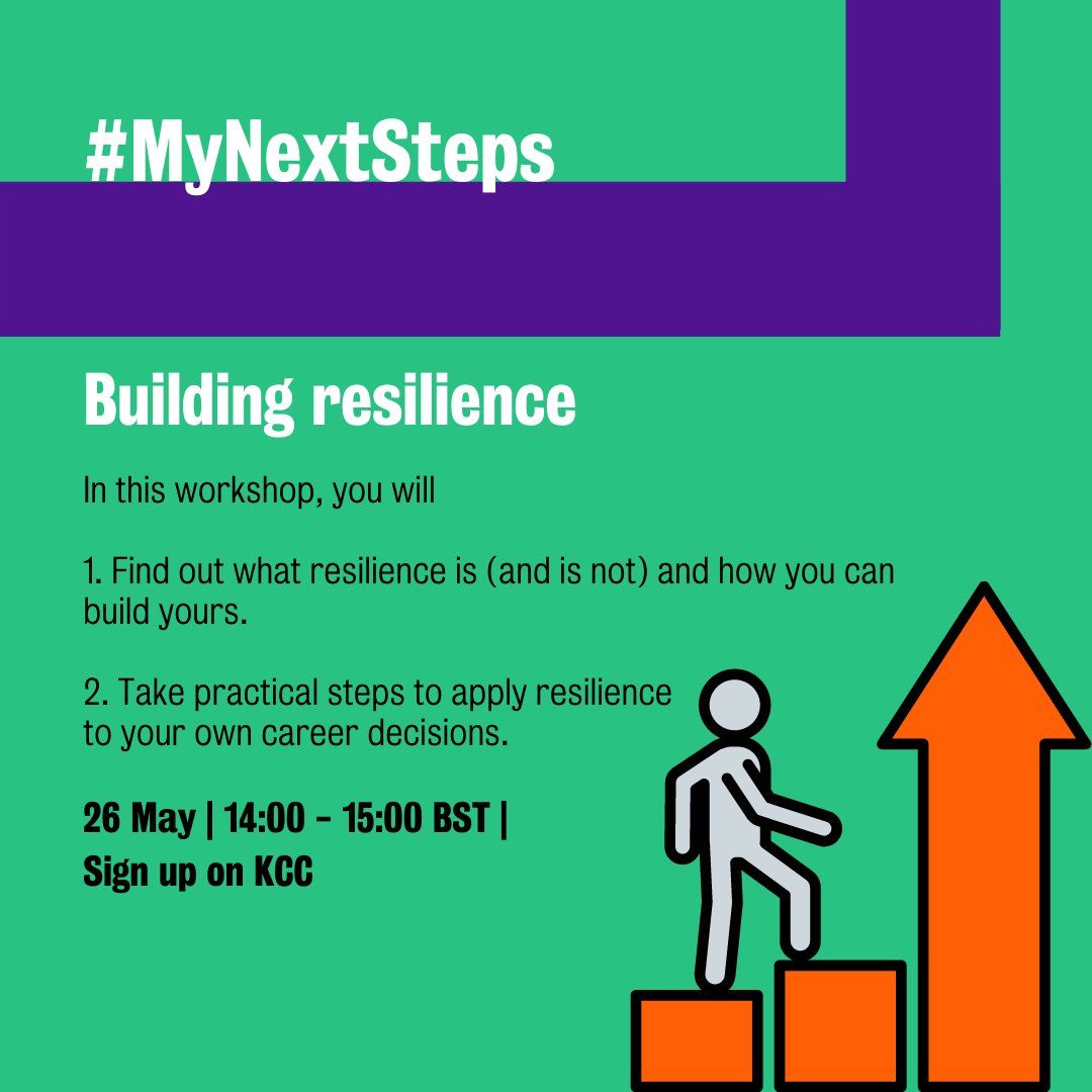 KingsCareers's tweet image. #MyNextSteps session about ‘Building resilience’.

📆 26th May 2021
🕛 14:00-15:00

Find out about building your resilience, learn to take practical steps to apply resilience to your career decisions and more! 

To sign up click: ow.ly/cwgZ50EQ77U