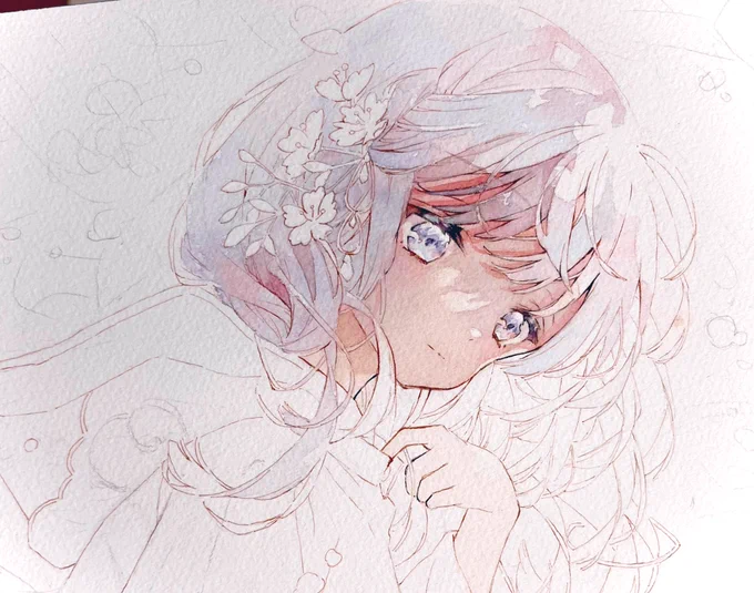 塗り始めました*
#透明水彩 #イラスト 