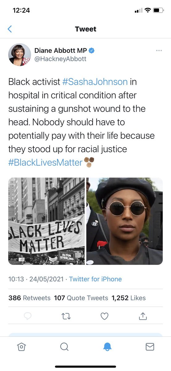 daveatherton's tweet photo. Diane Abbott wastes no time playing the race card in the Sasha Johnson shooting. If it is a drive by shooting my feeling the shooter is black too. 

What a vile person Dianne Abbott is. https://t.co/MbJpXCC64h