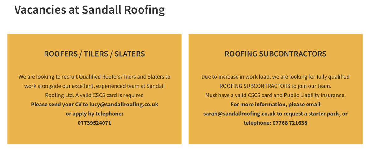 Be a part of the successful Sandall Roofing team 
sandallroofing.co.uk