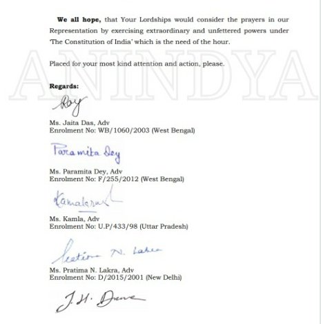 AninBanerjee's tweet photo. BIG BREAKING: CJI receives complaint on #BengalViolence . A representation signed by 2093 women advocates from 28 States &amp; 8 UTs given to CJI. He is urged to take cognizance of the scenario &amp; call it "erosion of rule of law and institutional breakdown" in #WestBengal . https://t.co/QiYClV8OHT