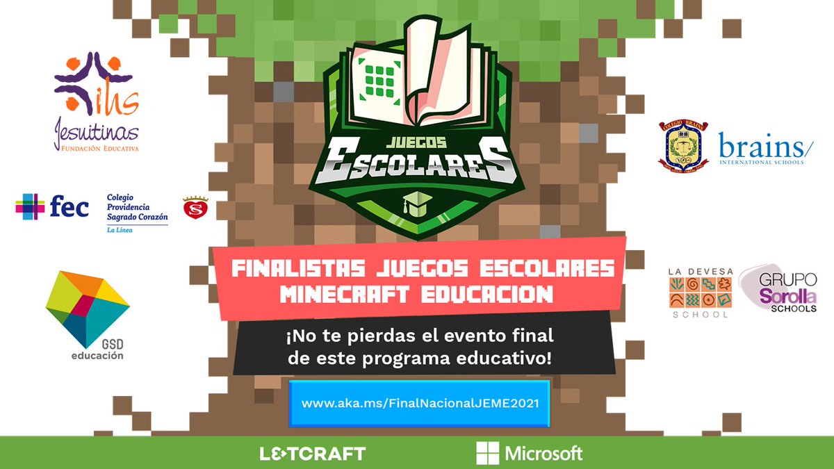 L3TCRAFT_EDU's tweet photo. 🎉🏆¡Enhorabuena a los 5 centros que se clasifican para la final nacional de los Juegos Escolares Minecraft #JEME2021!

El miércoles viviremos un día apasionante con el reto final que tenemos preparado👏

@JesuitinasValla @gredossandiego @Colegio_Brains @fecpsc @GrupoSorollaEdu https://t.co/CIm890ITYL