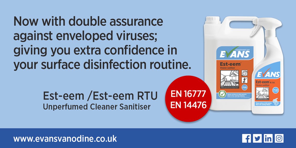 evansvanodine's tweet image. Now with double the assurance against enveloped viruses, including Covid-19.

Read more here: bit.ly/Double_Assuran…
Discover our Covid hub: bit.ly/Covid_Hub

#EN16777 #EN14476 #ENTestMethods #Covid19 #Disinfection #Cleaning #CleaningServices #Hospitality #Hospitals